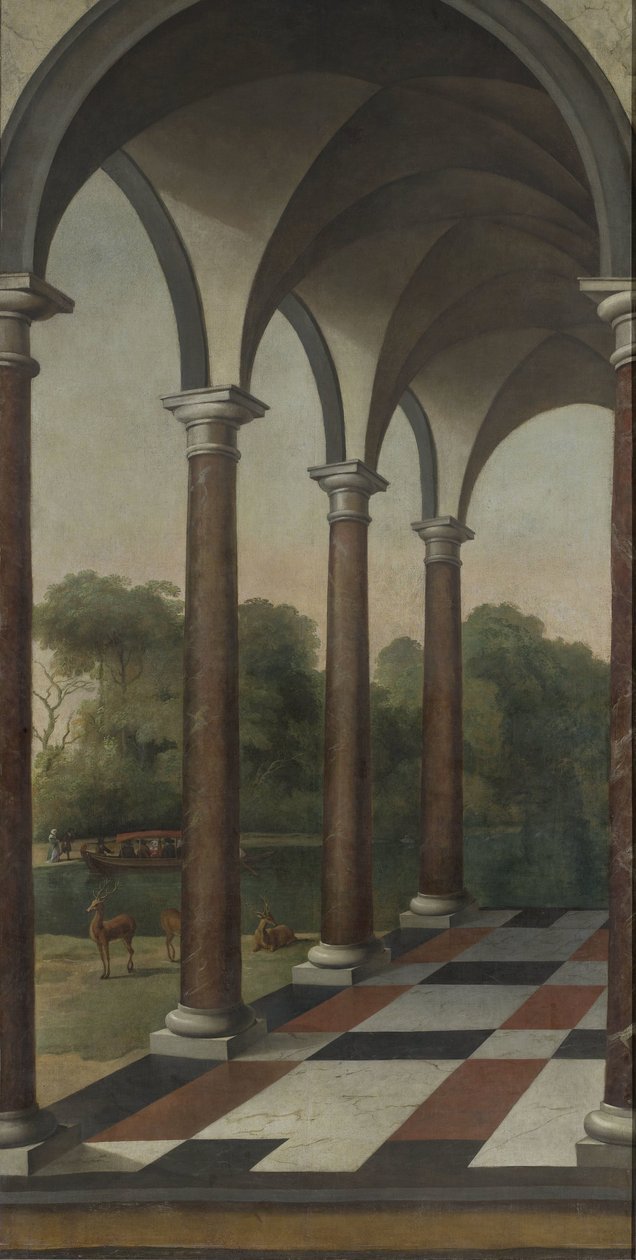 Oszlopsor, amely egy parkra vezet alkotó: Barent Fabritius (attributed to)