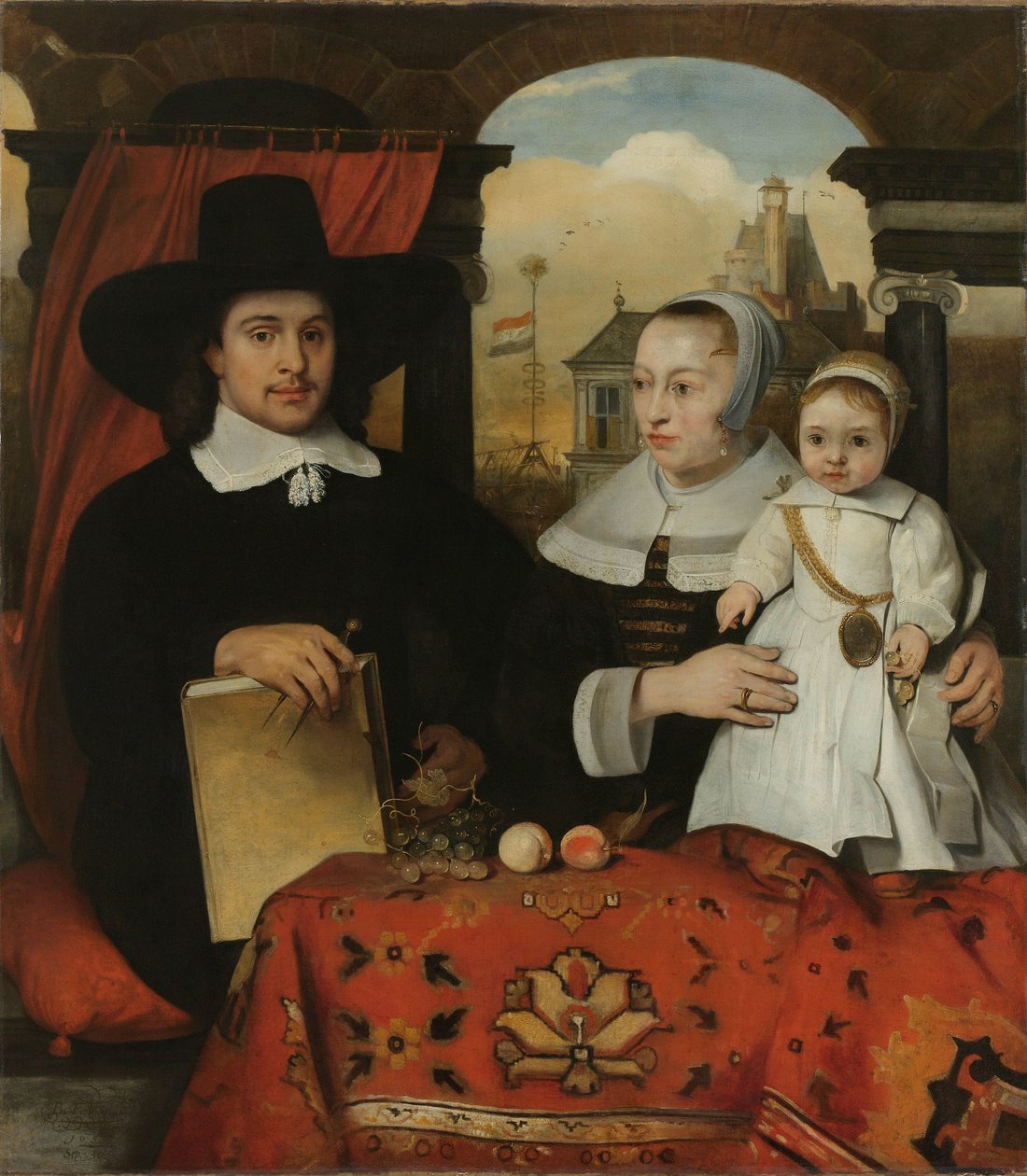 Willem van der Helm (c 1625-75), Leiden városi építésze feleségével, Belytgen Cornelisdr van der Schelttel (1661) és fiukkal, Leenderttel (1622-64) alkotó: Barent Fabritius