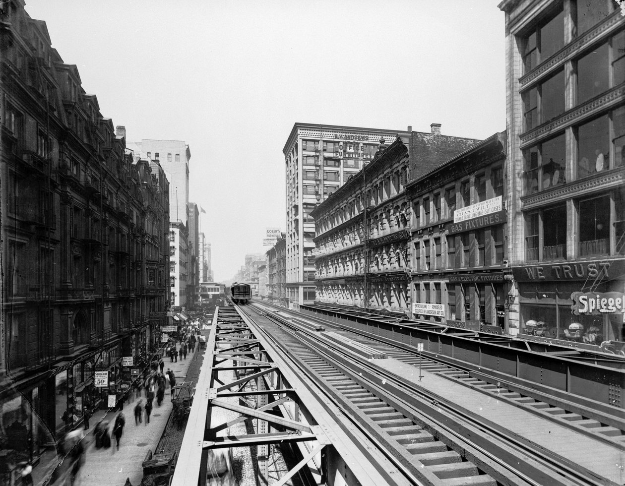 Emelt vágányok az Adams Street állomás közelében, Chicago, Illinois, USA, 1900 körül (f/w fotó) alkotó: Barnes and Crosby