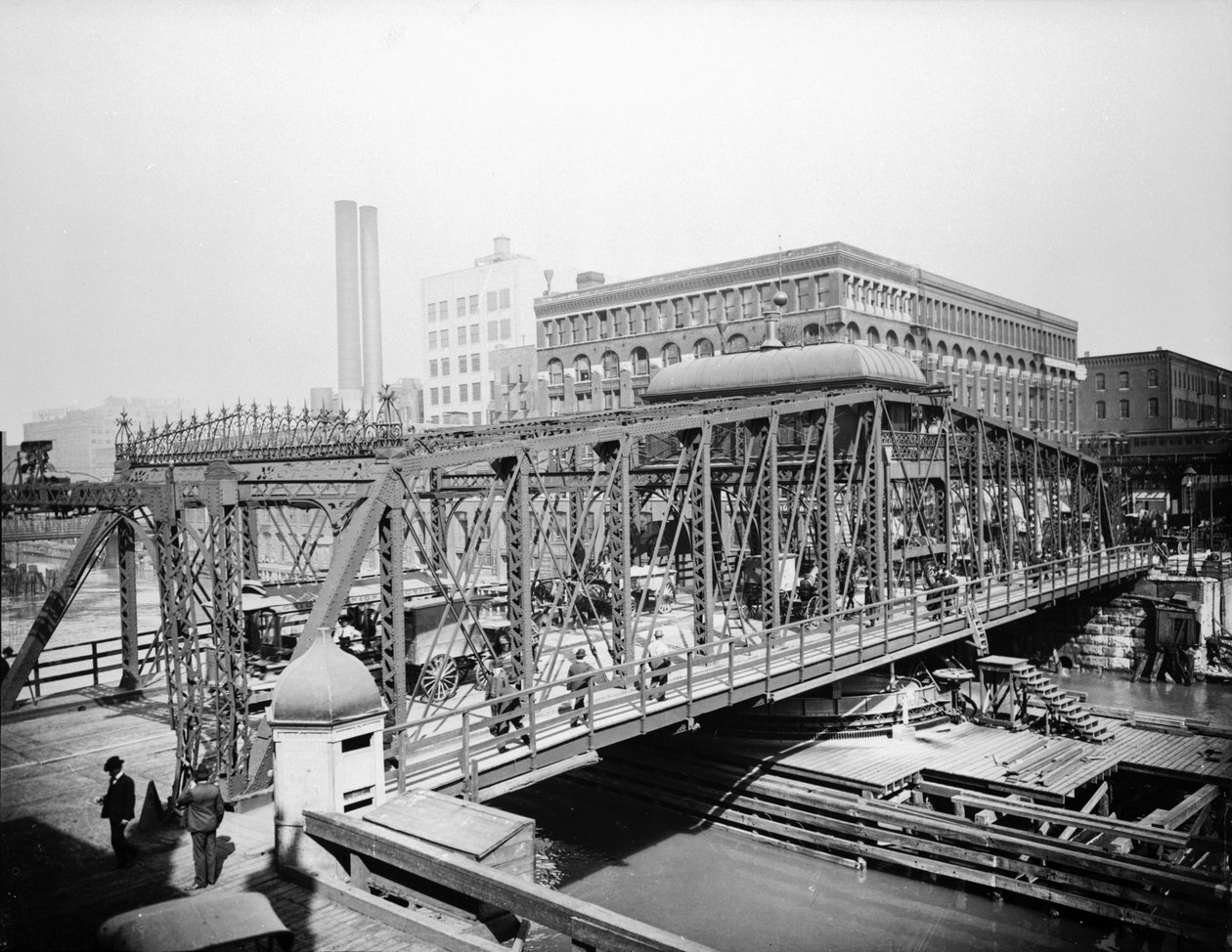 Madison Street Bridge, Chicago, Illinois, USA, 1905 körül (f/w fotó) alkotó: Barnes and Crosby