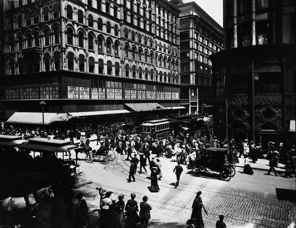 State and Madison Streets, Chicago, Illinois, USA, 1905 körül (f/w fotó) alkotó: Barnes and Crosby