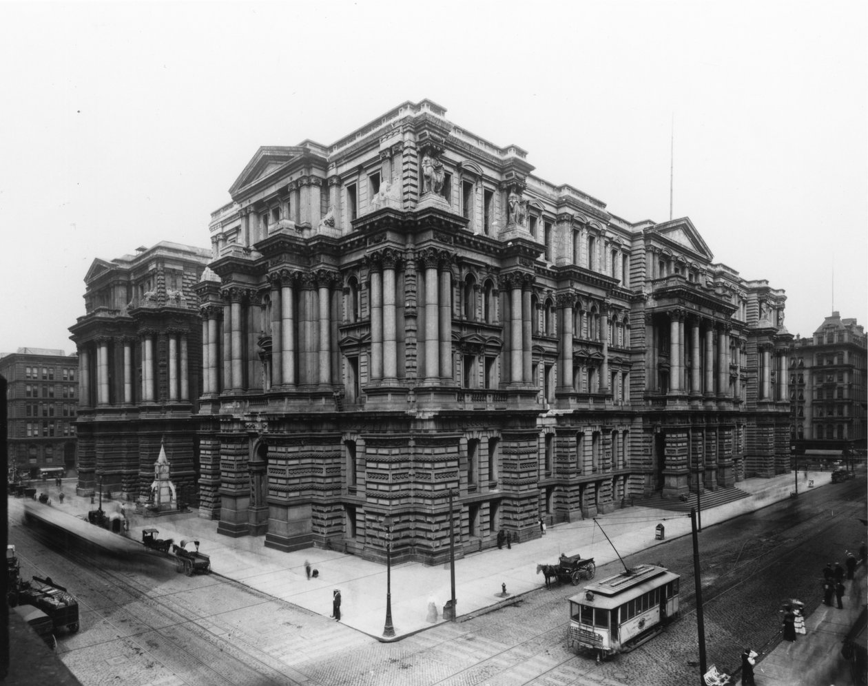 Kilátás a chicagói városházára és a Cook megyei bíróságra, 1900 körül alkotó: Barnes and Crosby Barnes and Crosby