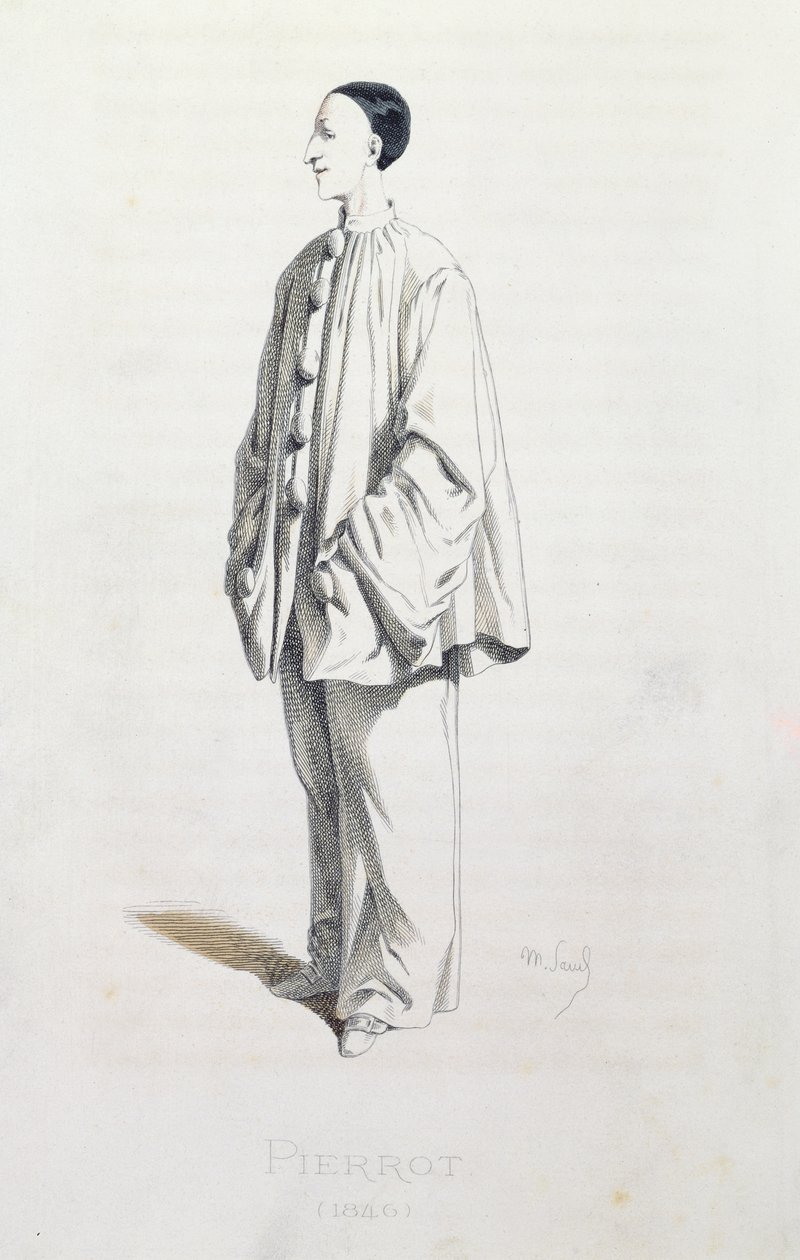 Pierrot, a művész „Masques et Bouffons” című művéből, A. Manceau metszete, 1860 alkotó: Maurice Sand