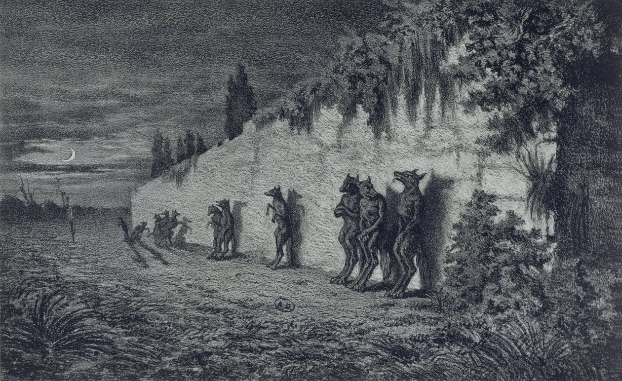 Vérfarkasok, George Sand (1804-76) „Legendes Rustiques” című illusztrációja, 1858 alkotó: Maurice Sand