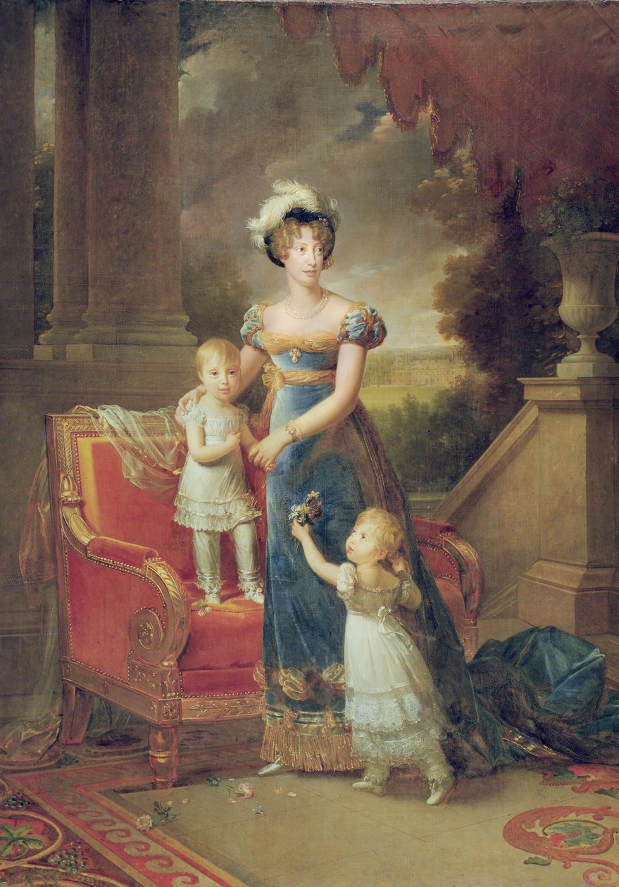 Marie-Caroline de Bourbon (1798-1870) gyermekeivel a Rosny-kastély előtt, 1820 alkotó: Baron François Pascal Simon Gérard