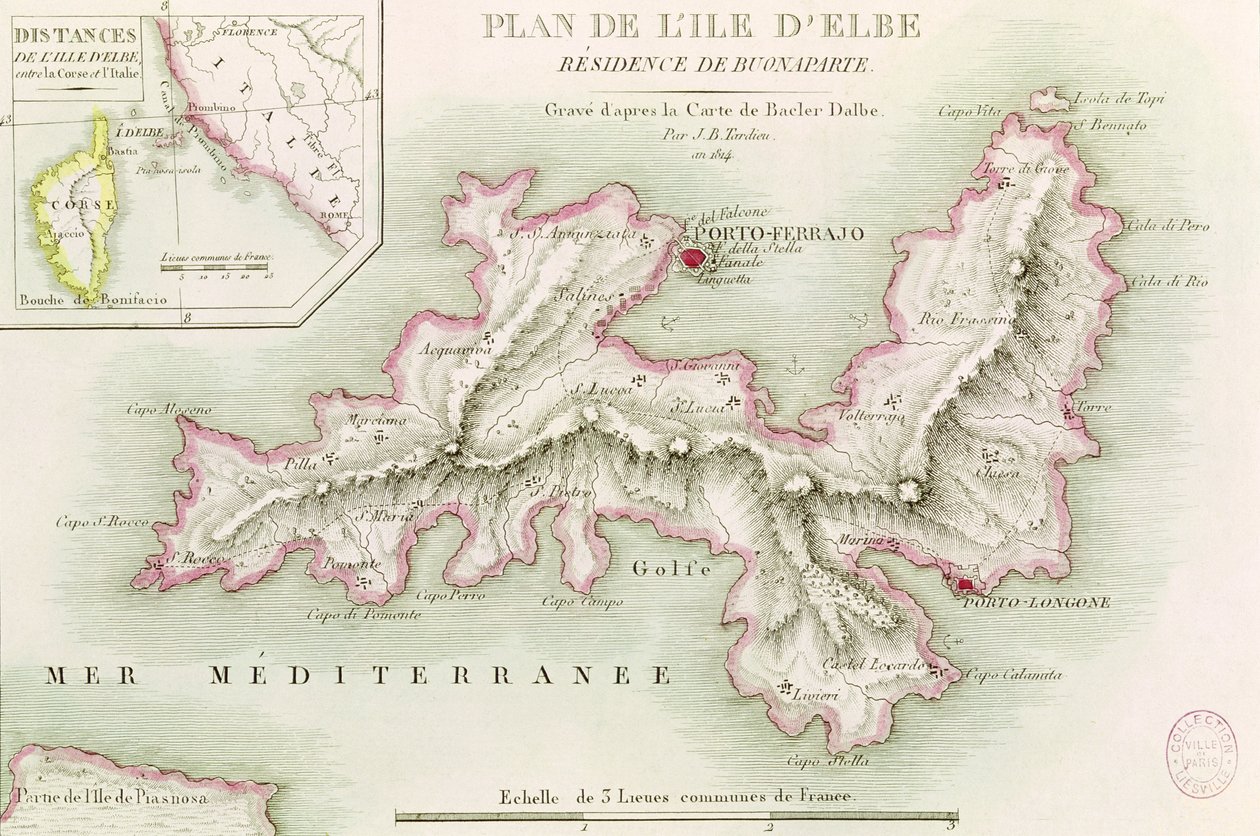 Elba szigetének térképe, vésette Jean-Baptiste Tardieu (1768-1837) 1814 alkotó: Baron Louis Albert Bacler d