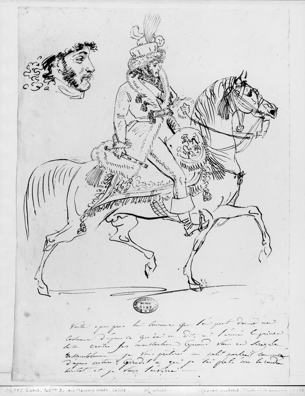 Joachim Murat herceg lovas portréja (toll és barna tinta és grafit papíron) alkotó: Baron Antoine Jean Gros