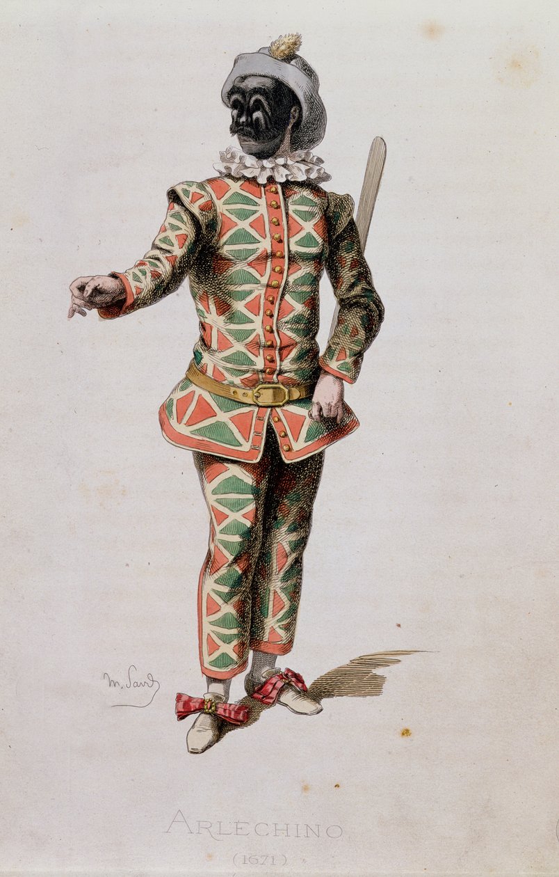 Harlequin, a művész „Masques et Bouffons” című művéből, A. Manceau metszete, 1860 alkotó: Maurice Sand