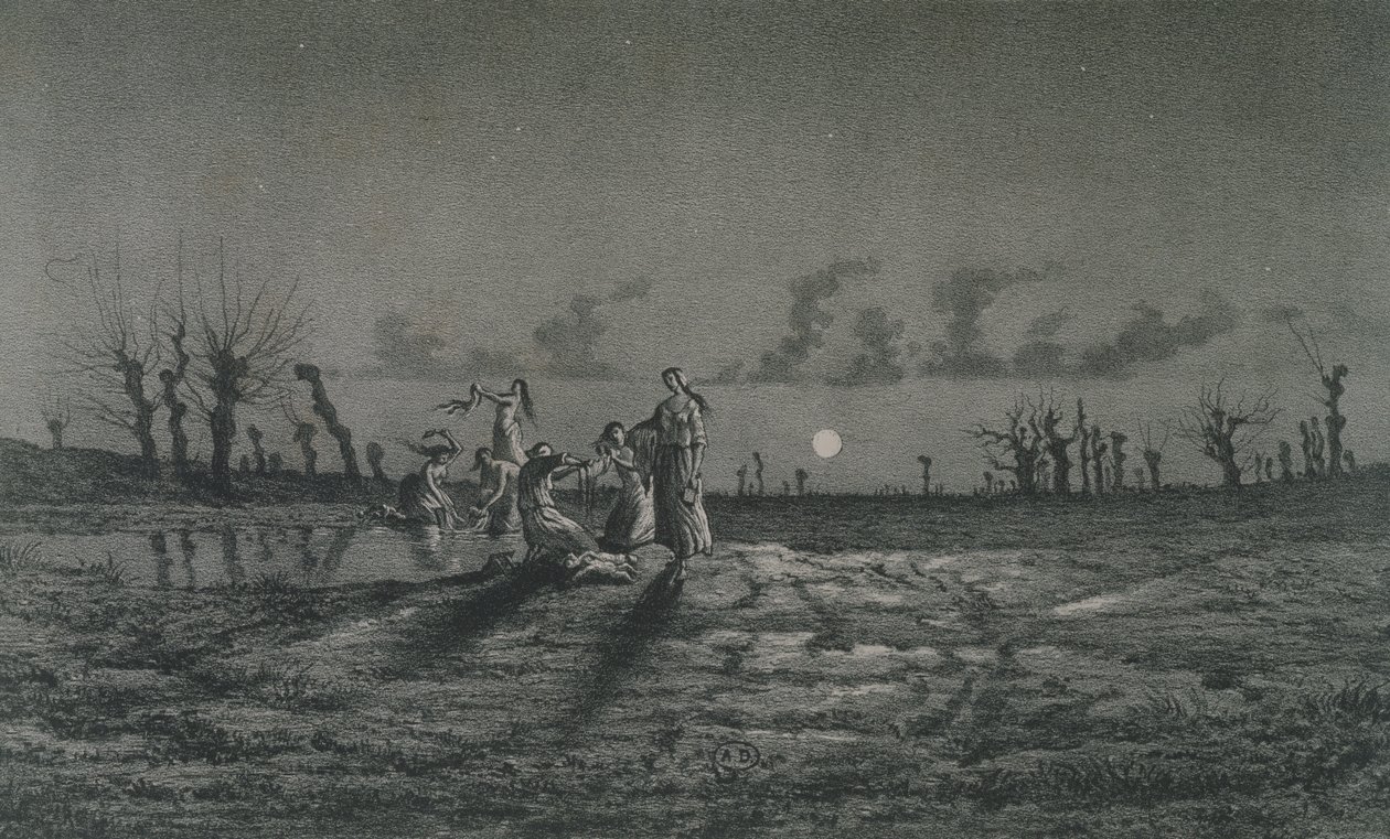 The Lavandieres avagy az éjszakai mosók, illusztráció a Legendes Rustiques számára, George Sand (1804-76) 1858 alkotó: Maurice Sand