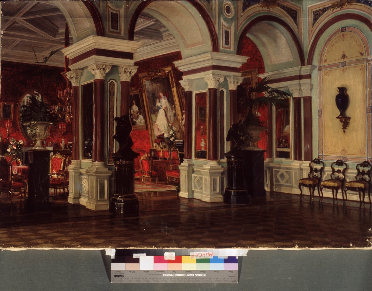 Rajzoló szoba. Az építészet és dekoráció leírása (bútorok, festmények). Ernest Karlovich Liphart (1847-1932) festménye, olaj, vászon alkotó: Baron Ernest Friedrich von Liphart