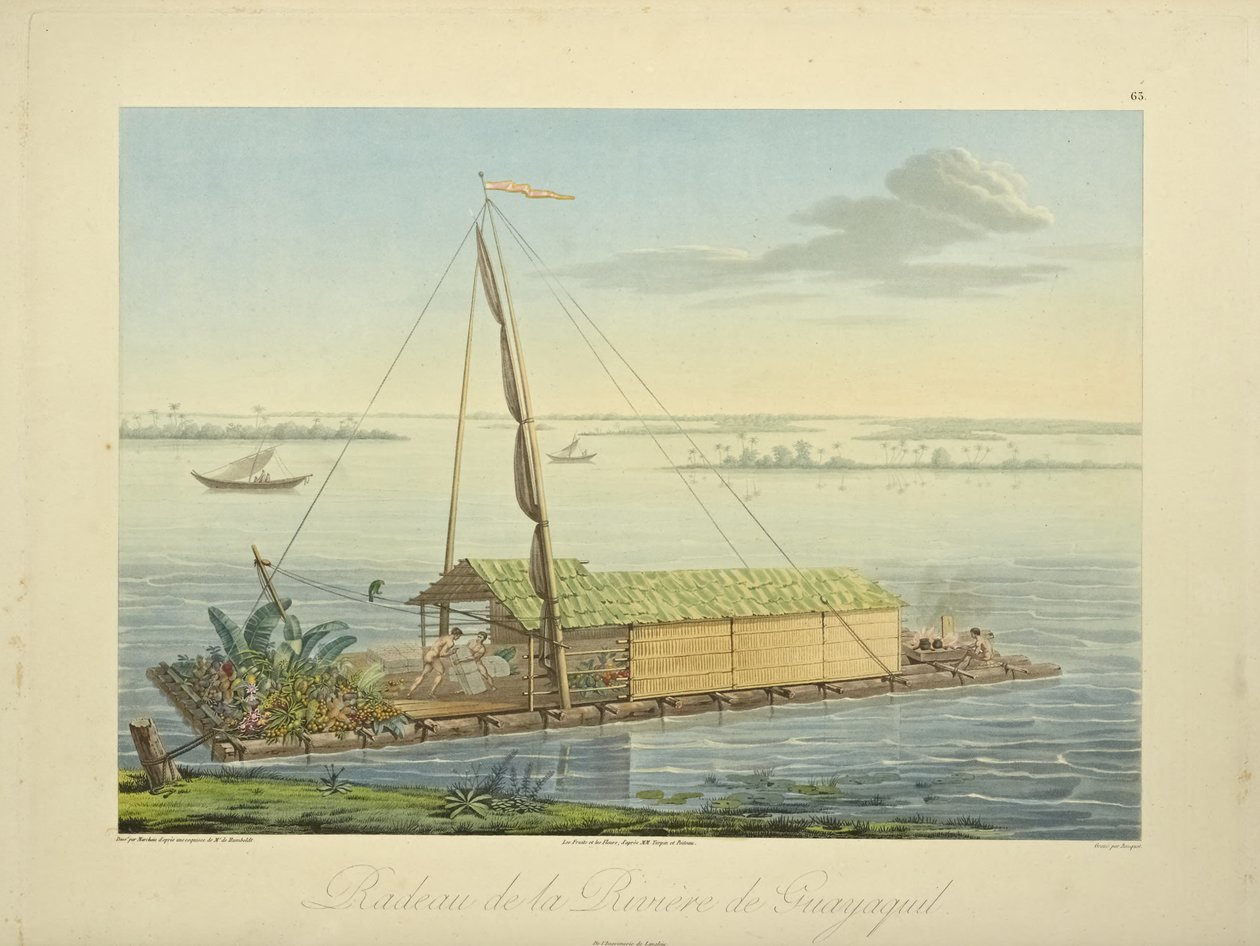 Tutaj a Guayaquil folyón, Marchais rajza, Bouquet gravírozása, illusztráció: Alexander von Humboldt és Aime Bonpland "Kordillerák és Amerika őslakosainak emlékművei" című művéből, 1813 alkotó: Baron Friedrich Alexander von Humboldt