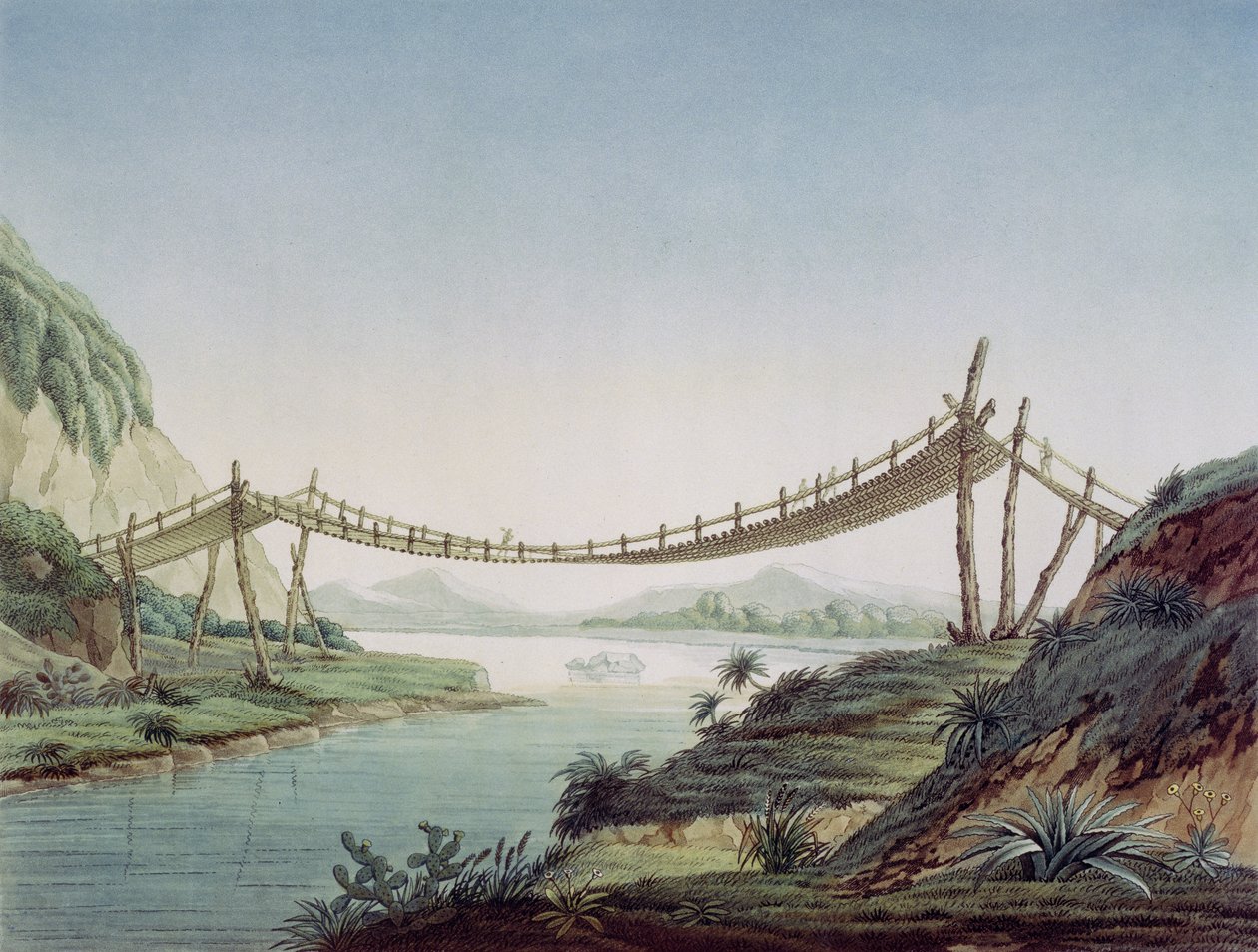 Kötélhíd Penipe közelében, átkel a Chambo folyón, Mexikó, 1810 alkotó: Baron Friedrich Alexander von Humboldt