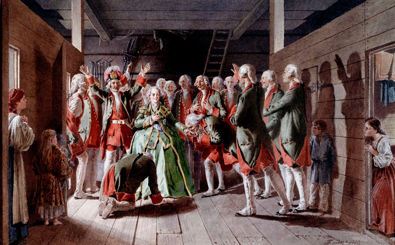 Erzsébet Iere Petrovna (1709-1762) orosz impressziója ünnepének napján és jövője a császári trónon, a katonák hűségére esküsznek Klodt nyomatai (19. század) 1883 Ermitázs Múzeum, Szentpétervár alkotó: Baron Mikhail Petrovich Klodt von Jurgensburg