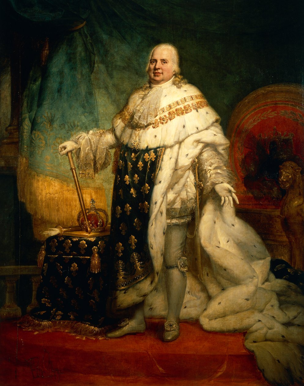 XVIII. Lajos francia portré a koronázási köntösben (Versailles alkotó: Baron Pierre Narcisse Guerin