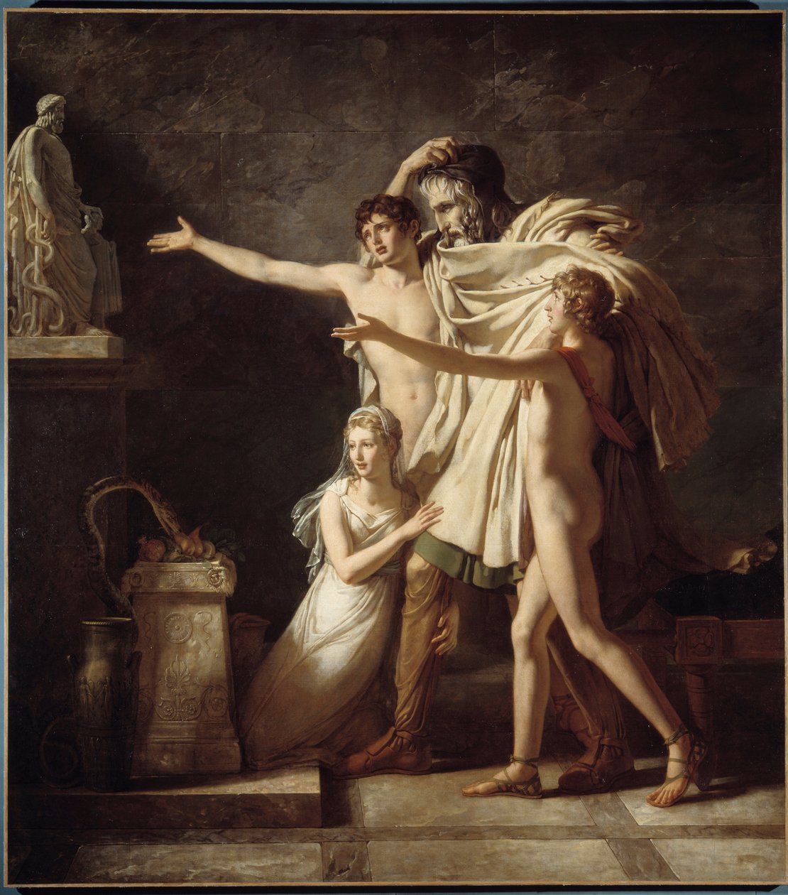 Felajánlás Esculapius istennek Kígyóajándék az orvostudomány római istenének tiszteletére - Pierre Narcissus (Pierre-Narcisse) Guerin (1774-1833) festménye 1803 V 2,91x2,59 m Arras, Musee des Beaux Arts - A felajánlás Aesculapius isten. Kígyók ajándéka ve alkotó: Baron Pierre Narcisse Guerin