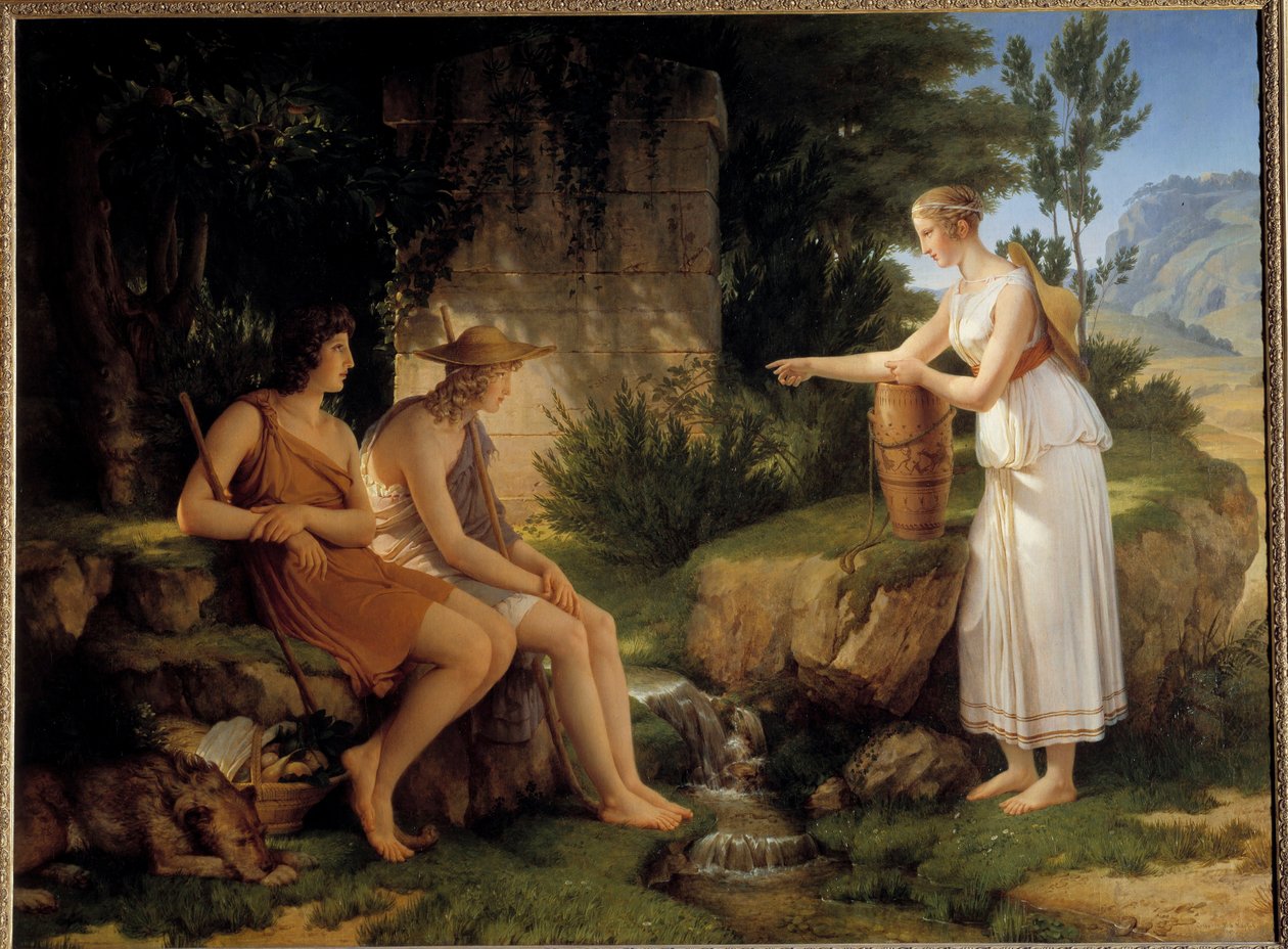 Pásztorok Amyntas sírjánál Salomon Gessner „Idillák” illusztrációja - Pierre Narcisse (Pierre-Narcisse) Guerin festménye (1774-1833) 1805 V 1,31x1,76 m alkotó: Baron Pierre Narcisse Guerin