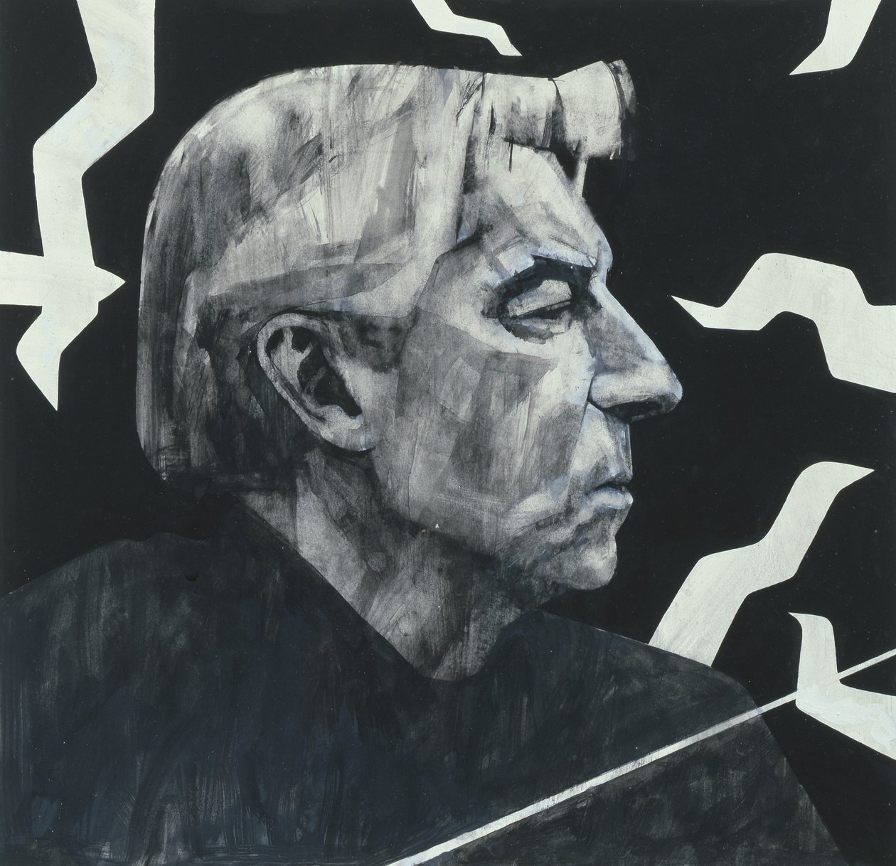 Herbert von Karajan portréja, illusztráció a The Sunday Times számára, 1970-es évek (gouache a fedélzeten) alkotó: Barry Fantoni