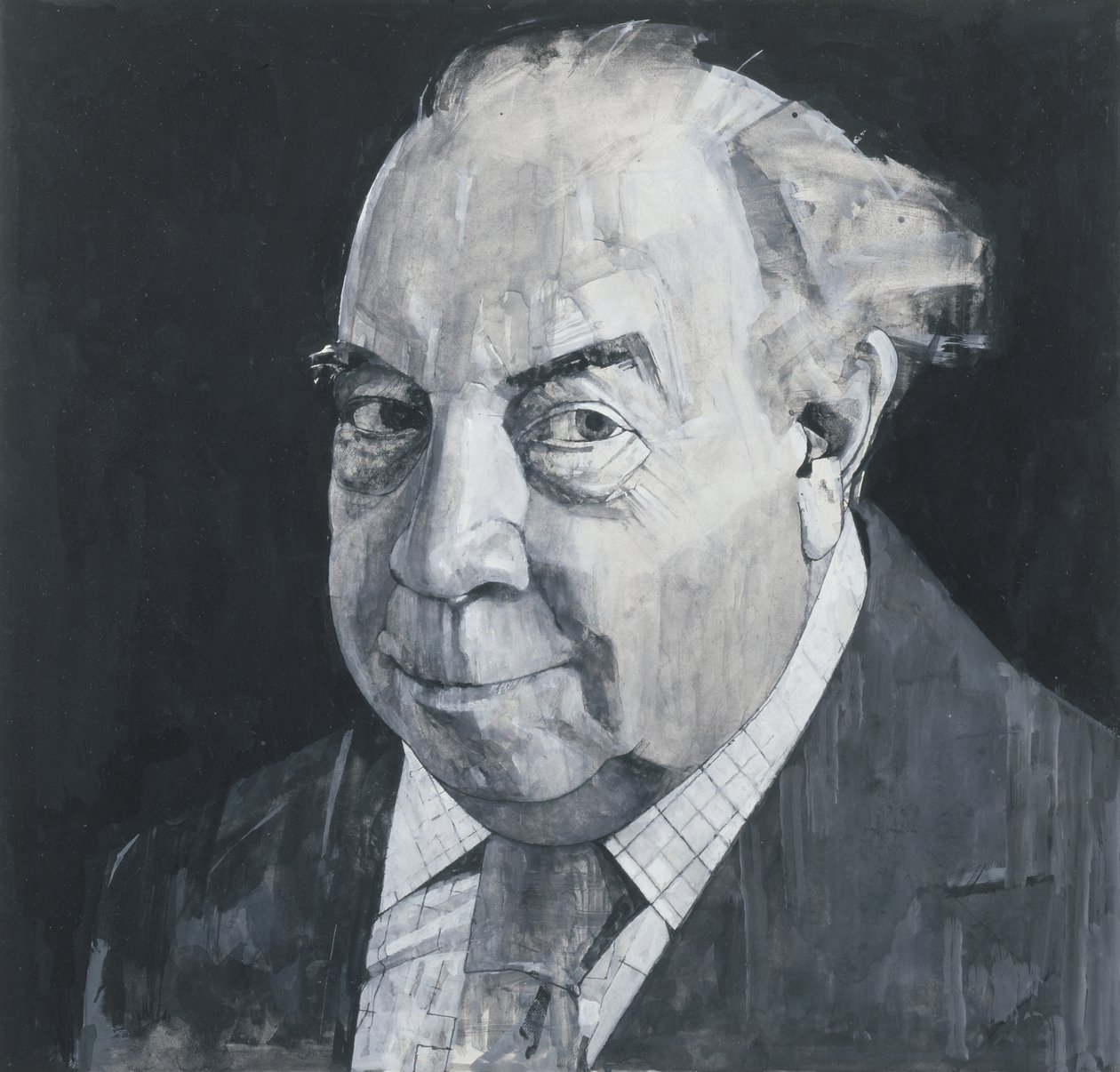 J.B. Priestley portréja, a The Listener illusztrációja, 1970-es évek (gouache és ceruza a fedélzeten) alkotó: Barry Fantoni