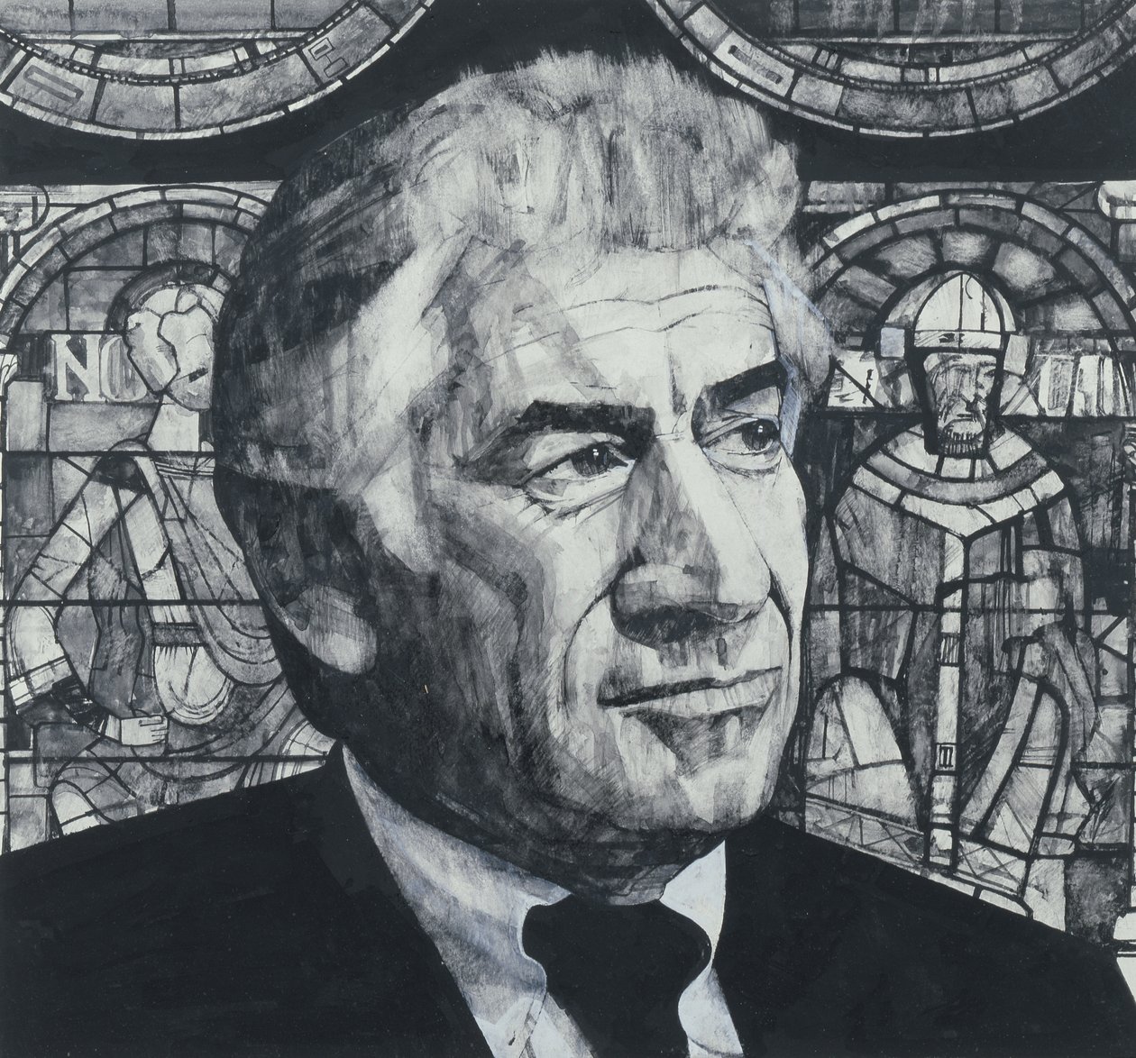 Leonard Bernstein portréja, illusztráció a The Sunday Times számára, 1970-es évek (gouache a fedélzeten) alkotó: Barry Fantoni