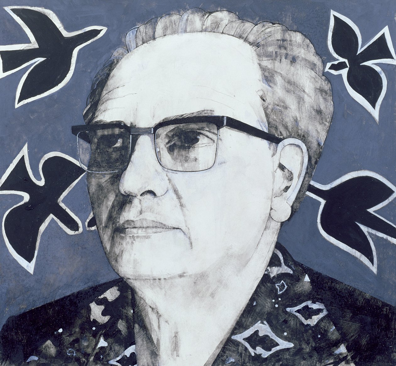 Olivier Messiaen portréja, illusztráció a The Sunday Times számára, 1970-es évek (gouache a fedélzeten) alkotó: Barry Fantoni