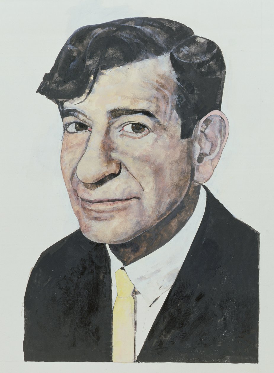 Walter Matthau portréja, illusztráció a The Daily Mirror Color Supplement számára, 1964 (guache a fedélzeten) alkotó: Barry Fantoni