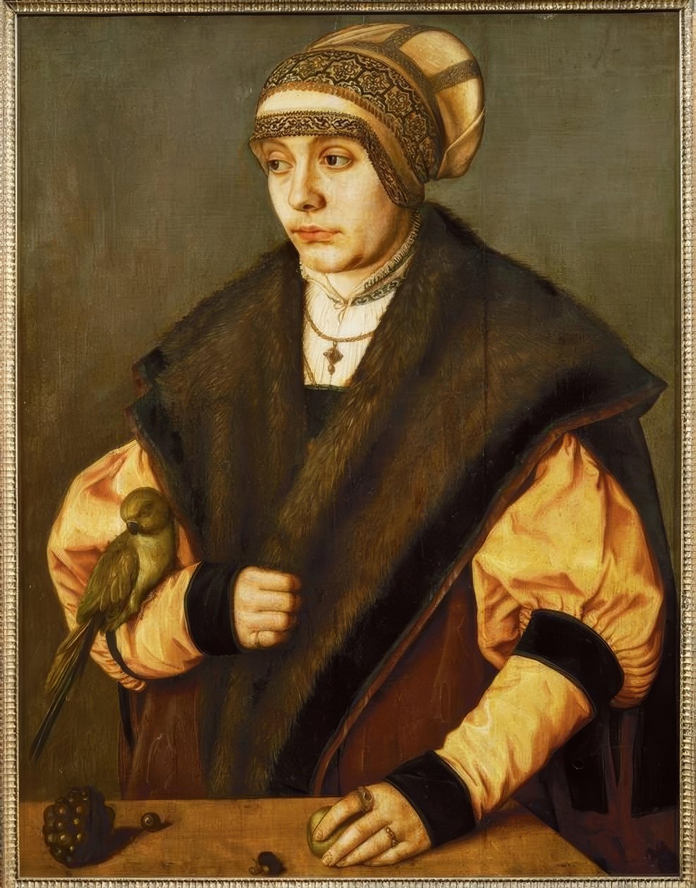 B. Beham, nő papagájjal alkotó: Barthel Beham