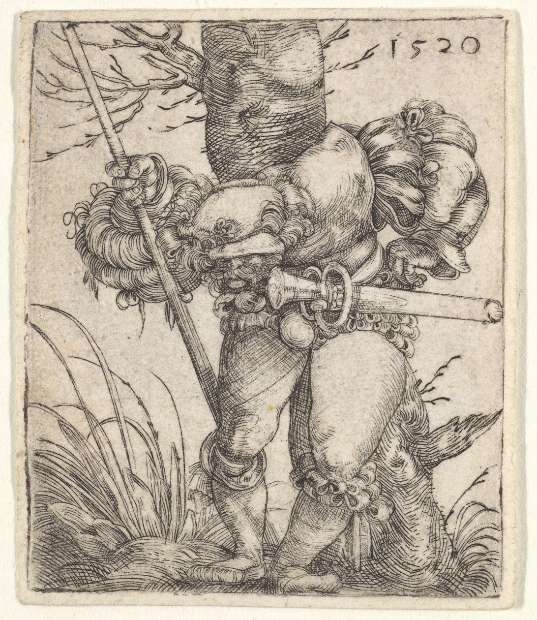 Hajlító katona fának dőlve, 1520. alkotó: Barthel Beham
