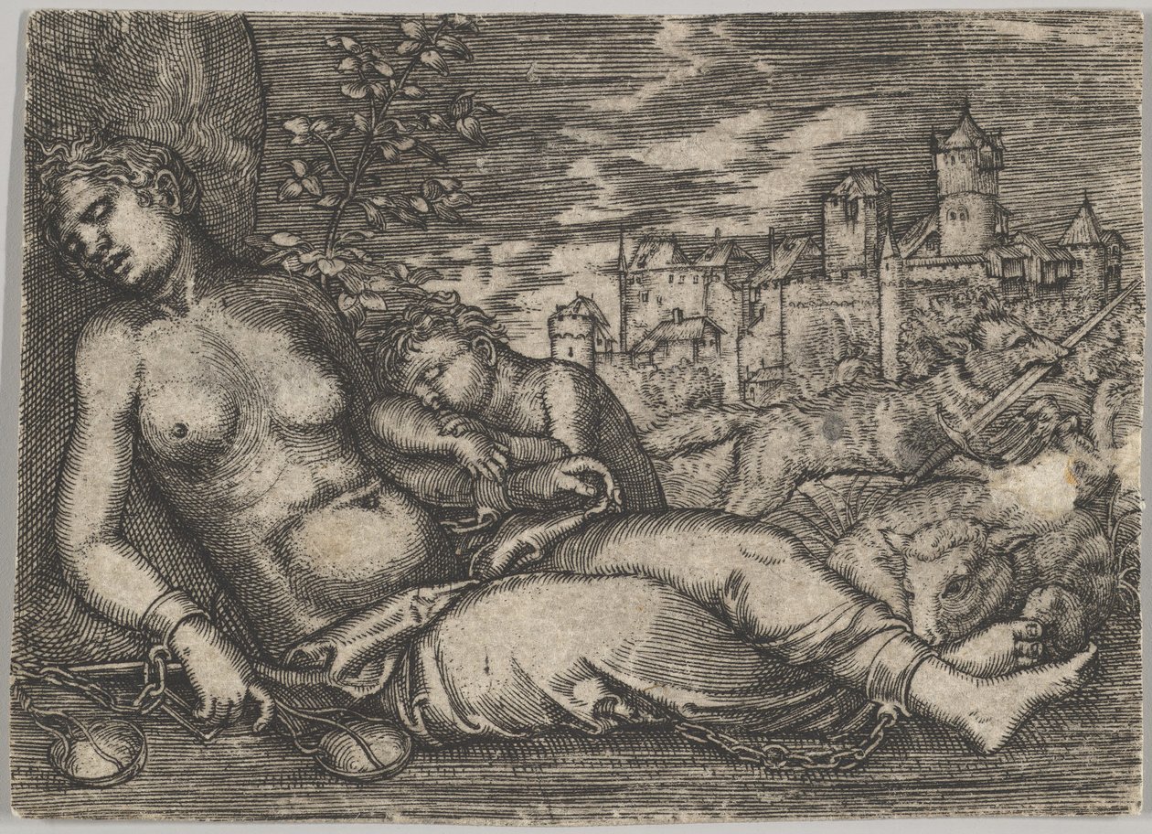Der Welt Lauf Sleeping Justice másolata, 16. század eleje. alkotó: Barthel Beham