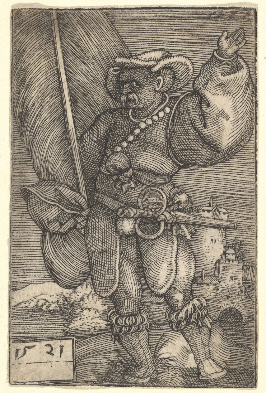 Szabványhordozó felemelt bal kézzel, 16. század eleje. alkotó: Barthel Beham