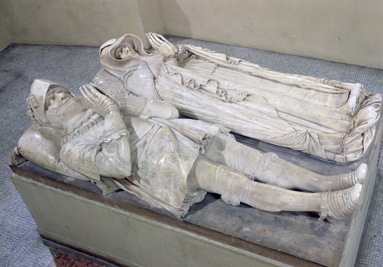 Anne de Montmorency (1493-1567) francia rendőr és marsall, valamint Savoyai Madeleine (1510-86) Montmorency hercegnő képmásai, 1567 és 1586 körül (márvány) (lásd még: 179341) alkotó: Barthelemy Prieur