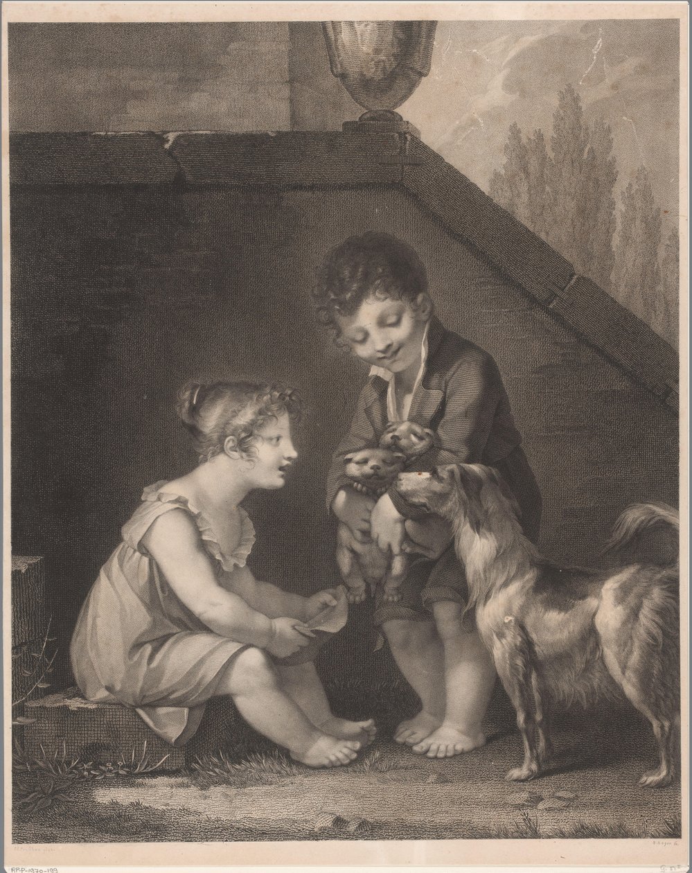Két gyerek kutyával Ó, les jolis petits chiens alkotó: Barthélémy Joseph Fulcran Roger