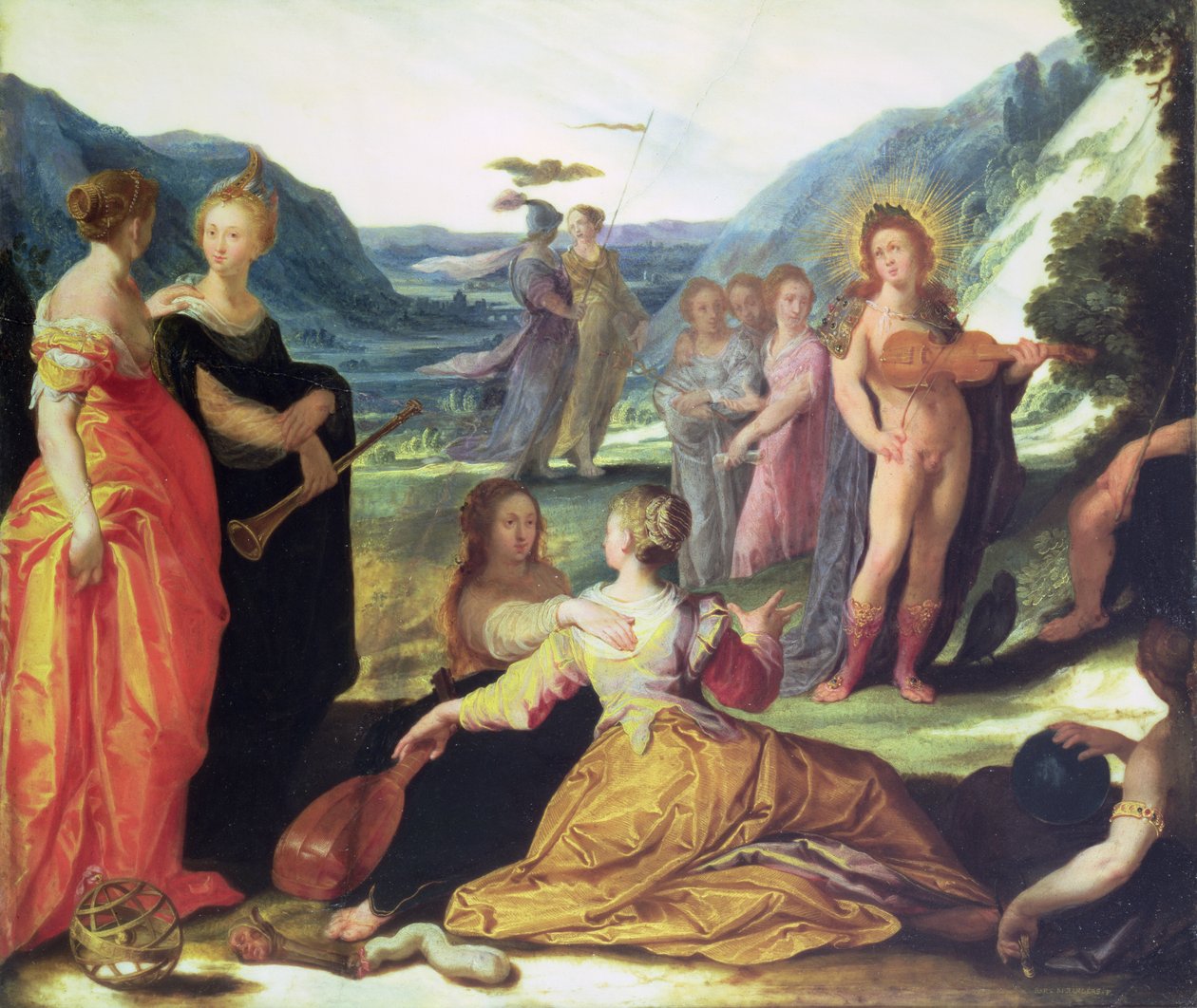 Apollo, Pallas és a múzsák, 16. század (olaj, márvány) alkotó: Bartholomaeus Spranger