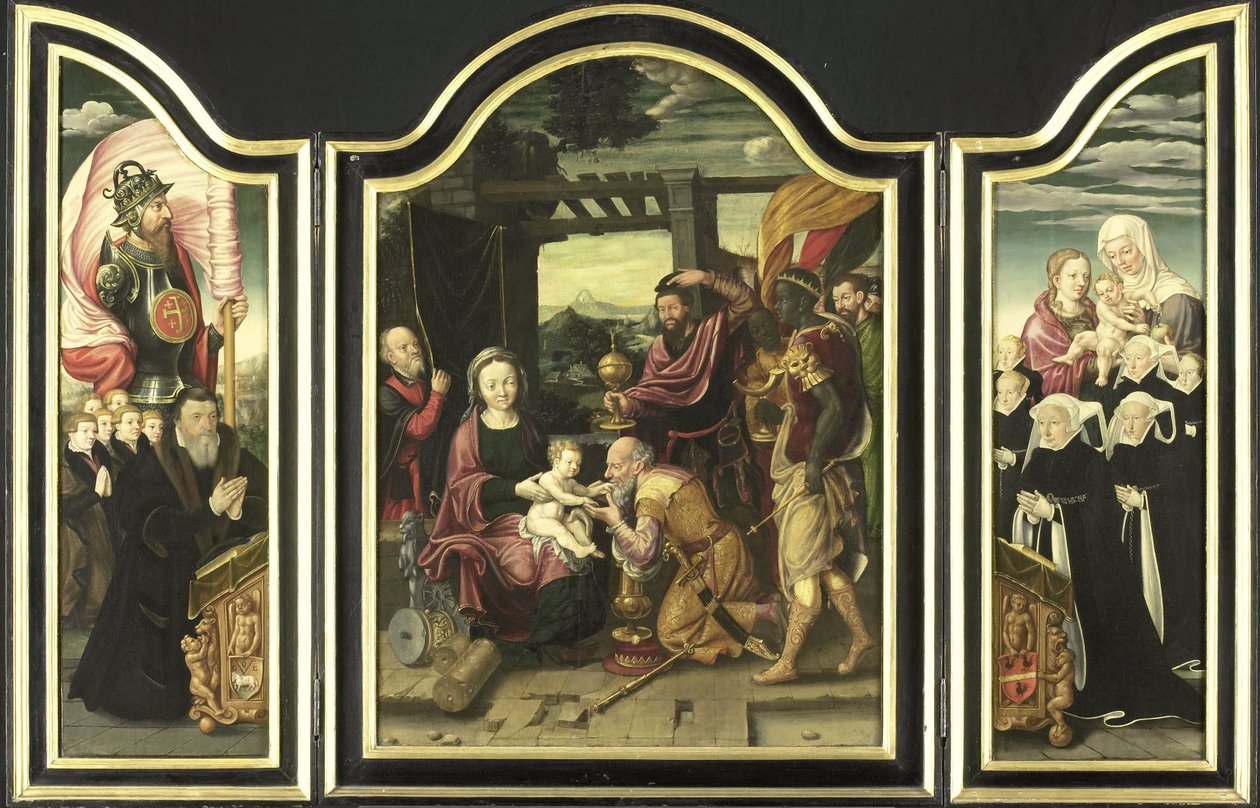 Triptichon a mágusok imádásával alkotó: Bartholomäus Bruyn (I) (manner of)
