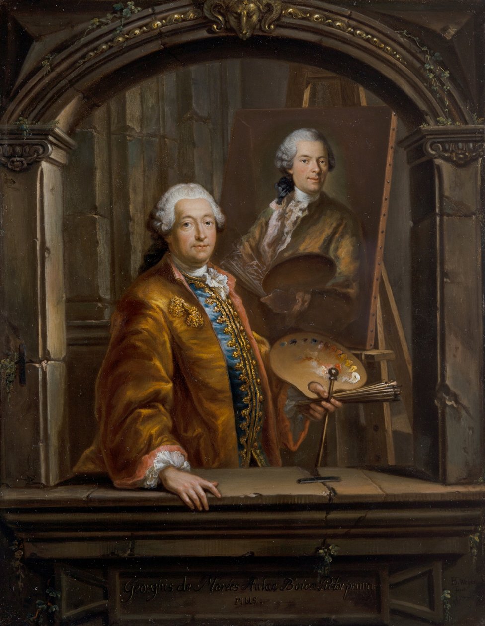 Georges Desmarées portréja a festőállványán, amely Johann Christian Thomas Winck portréját festette alkotó: Bartholomäus Ignaz Weiss