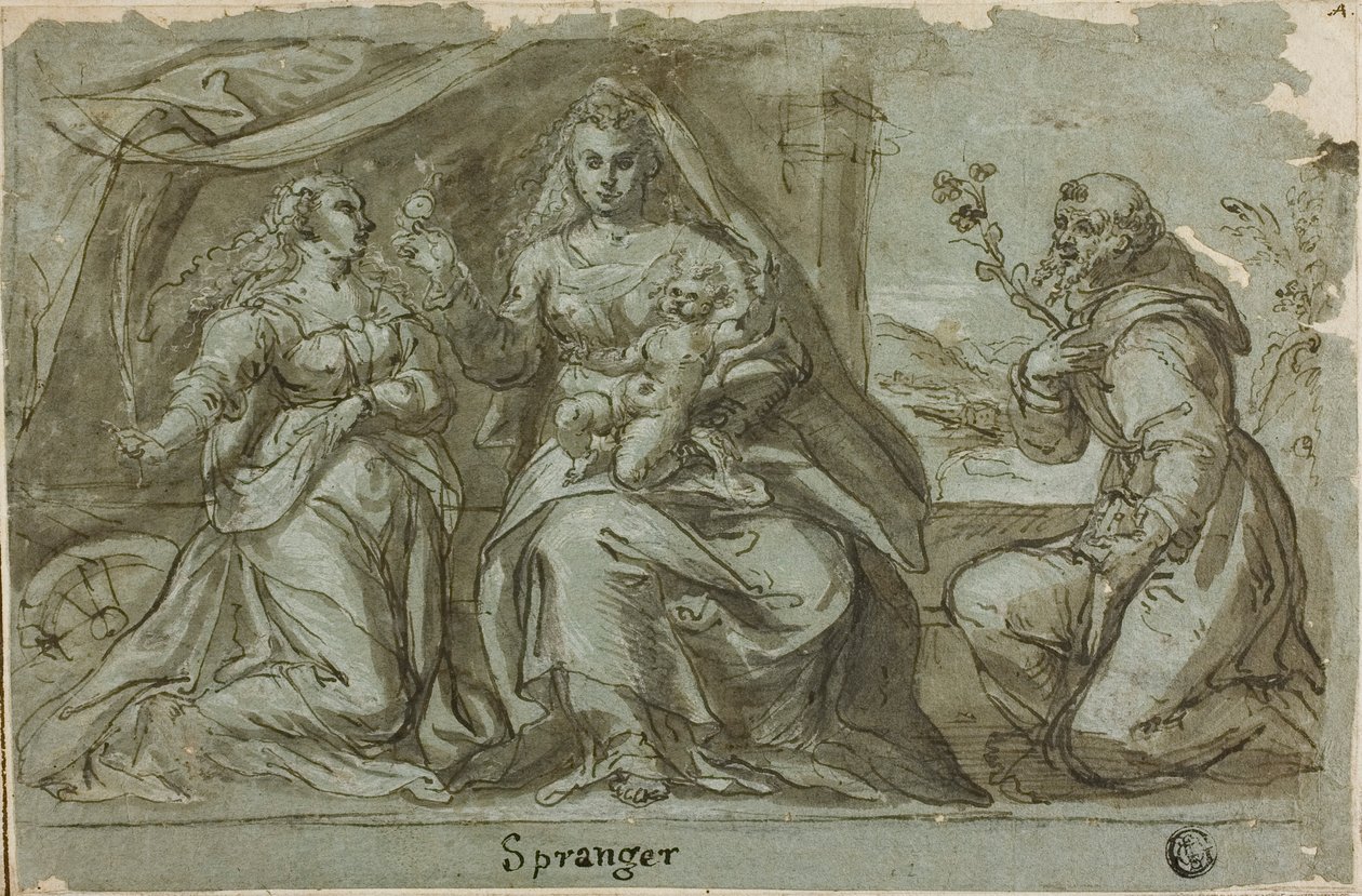 Madonna és gyermeke Katalin és Domonkos szentekkel alkotó: Bartholomaeus Spranger