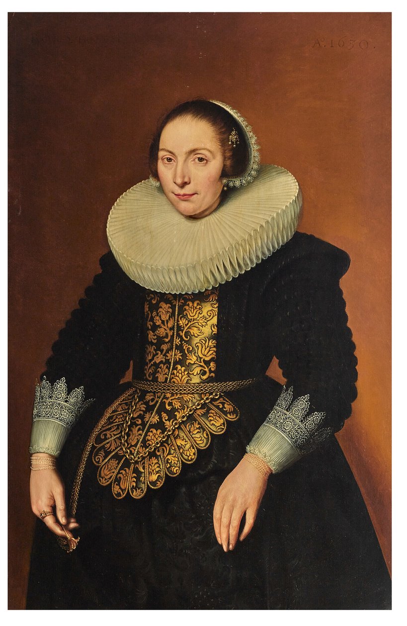 Hölgy portréja, háromnegyedes, övét tartó nőalak alkotó: Bartholomeaus Sarburgh