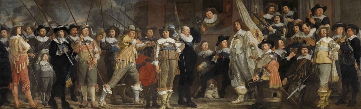 Len, az amszterdami VIII. Kerület milíciájának tisztjei és más tagjai Roelof Bicker kapitány és Jan Michielsz hadnagy vezetésével. Blaeuw alkotó: Bartholomeus van der Helst