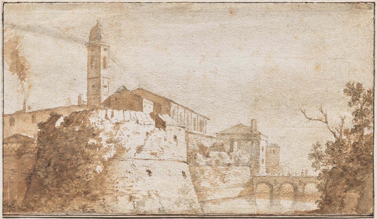 Bracciano kilátása a S. Maria Assunta templommal alkotó: Bartholomeus Breenberg
