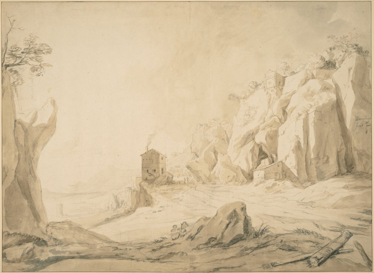 Táj útjával a Bracciano melletti sziklák alatt alkotó: Bartholomeus Breenbergh