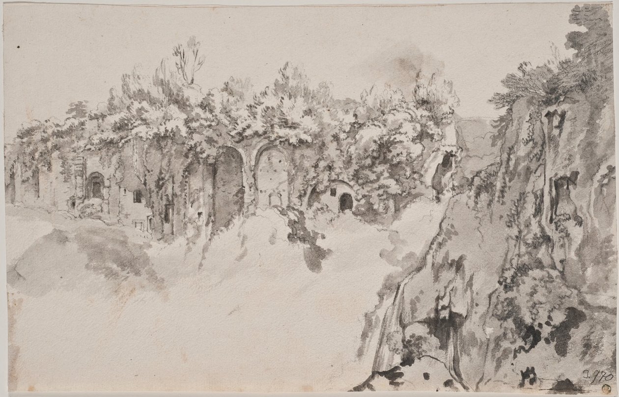 Szakadék befalazott barlangokkal alkotó: Bartholomeus Breenbergh