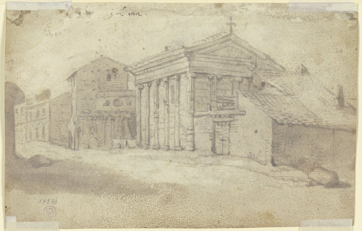 Utca ión rendű antik templommal, amely ma hozzáépített oszlopsorral ellátott keresztény templom alkotó: Bartholomeus Breenbergh