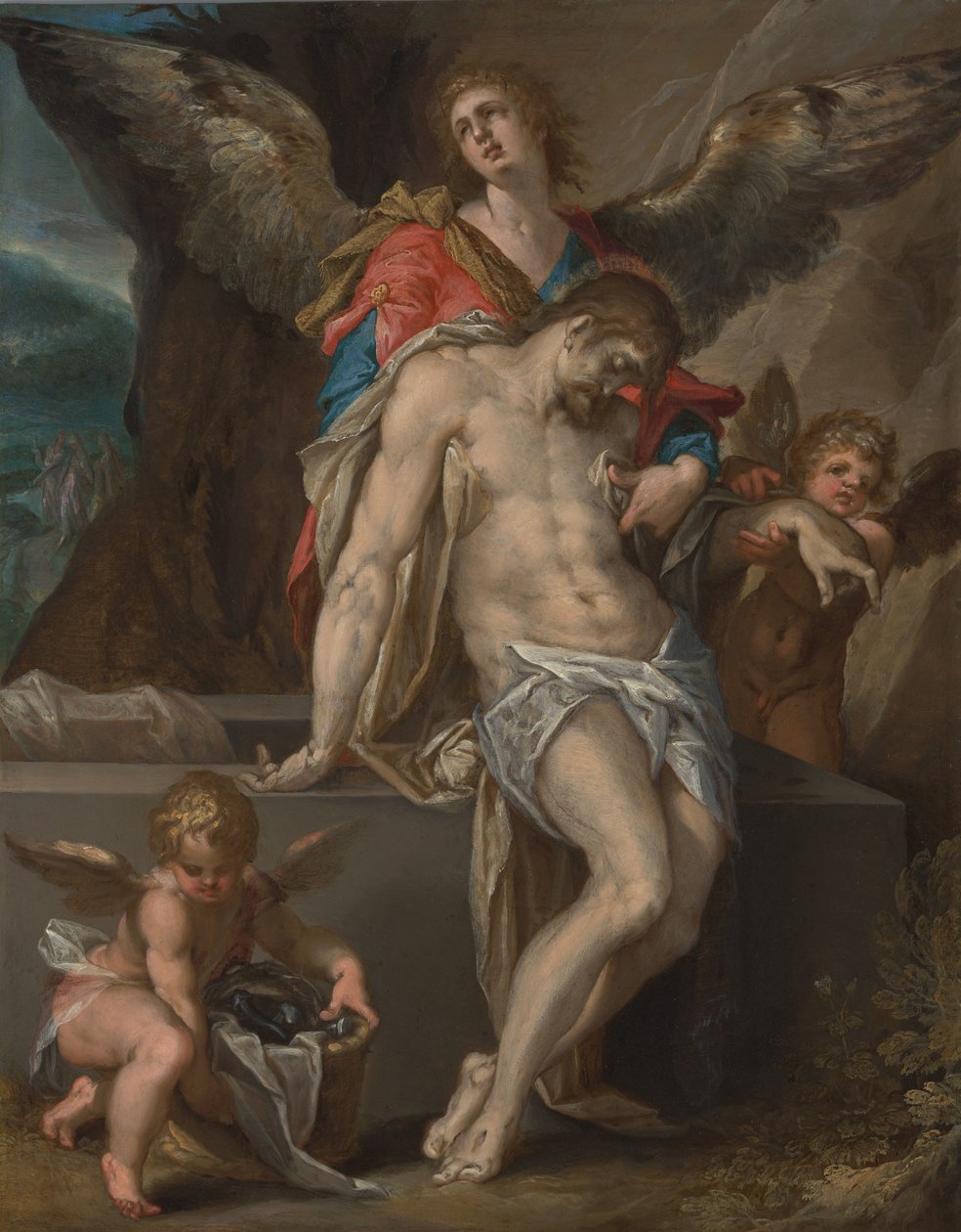 Az angyalok hordozzák Krisztus testét (Angelenpietà) alkotó: Bartholomeus Spranger