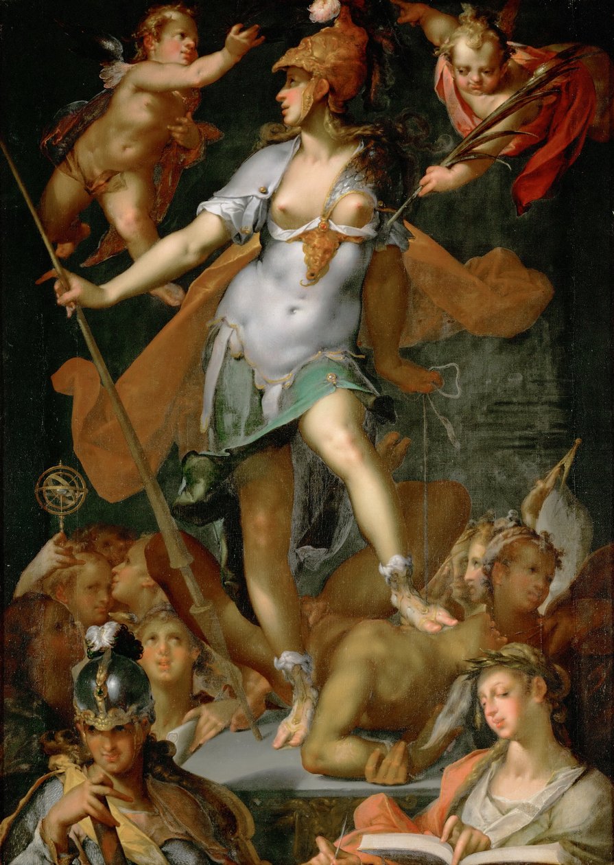 Német: Minerva győzött a tudatlanság felett Minerva győzött a tudatlanság felett alkotó: Bartholomeus Spranger