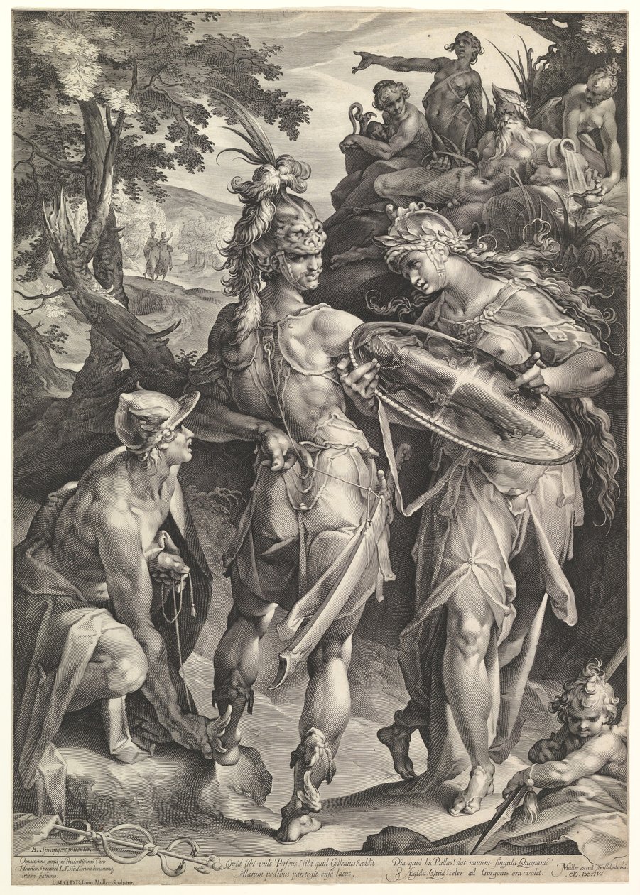 Minerva és Mercury felfegyverzi Perseust, 1604 alkotó: Bartholomeus Spranger