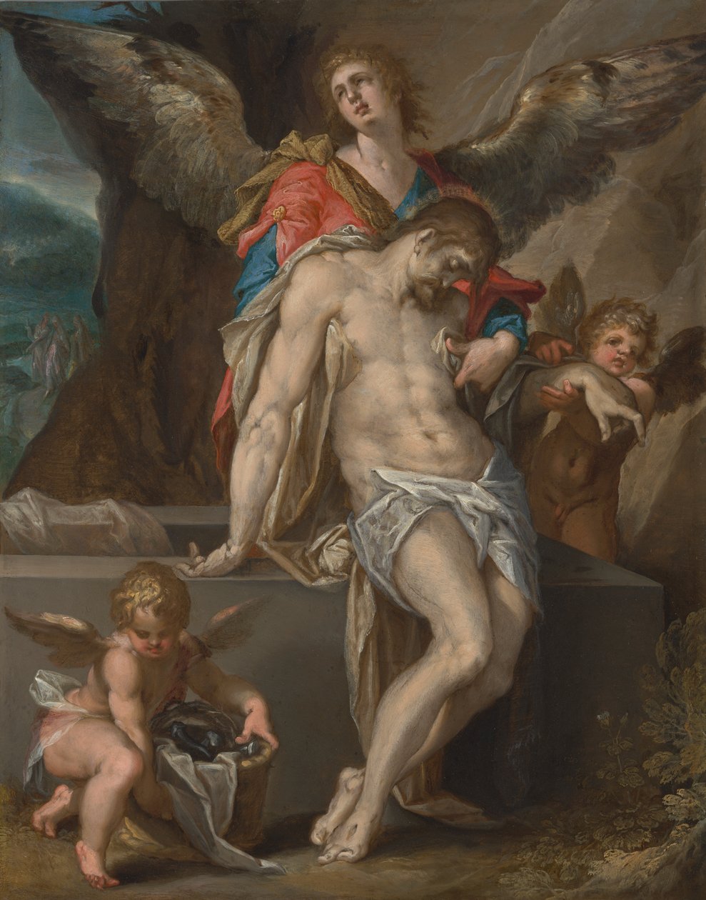 Krisztus teste angyalok által támogatott alkotó: Bartholomeus Spranger