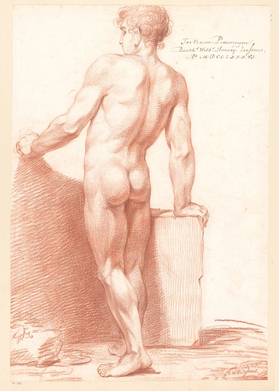 Álló férfi akt, hátulról nézve (3. díj 1786) alkotó: Bartholomeus Ziesenis