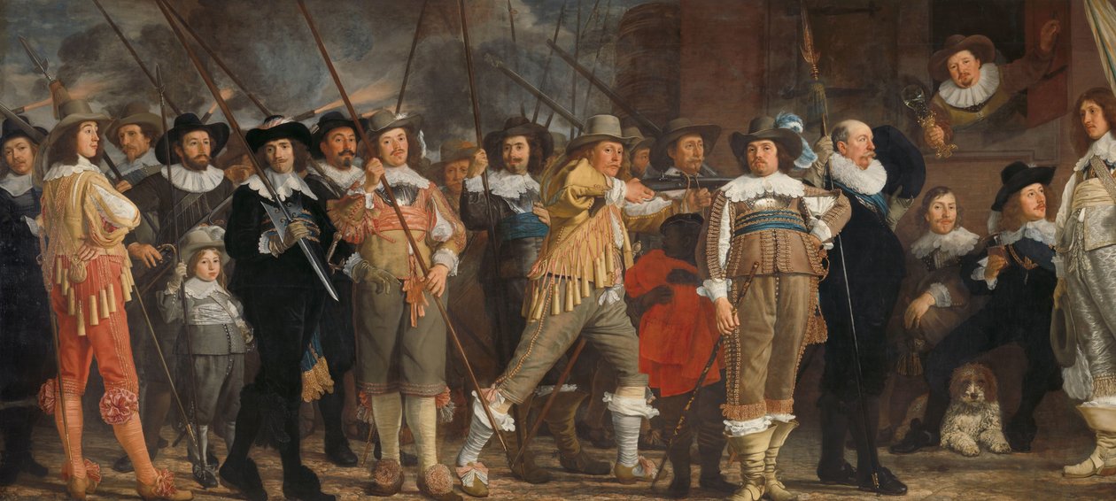 A VIII. kerületi milícia százada Roelof Bicker százados parancsnoksága alatt Az amszterdami VIII. kerület tisztei és más polgárőrei Roelof Bicker kapitány és Jan Michielsz Blaeuw hadnagy parancsnoksága alatt alkotó: Bartholomeus van der Helst