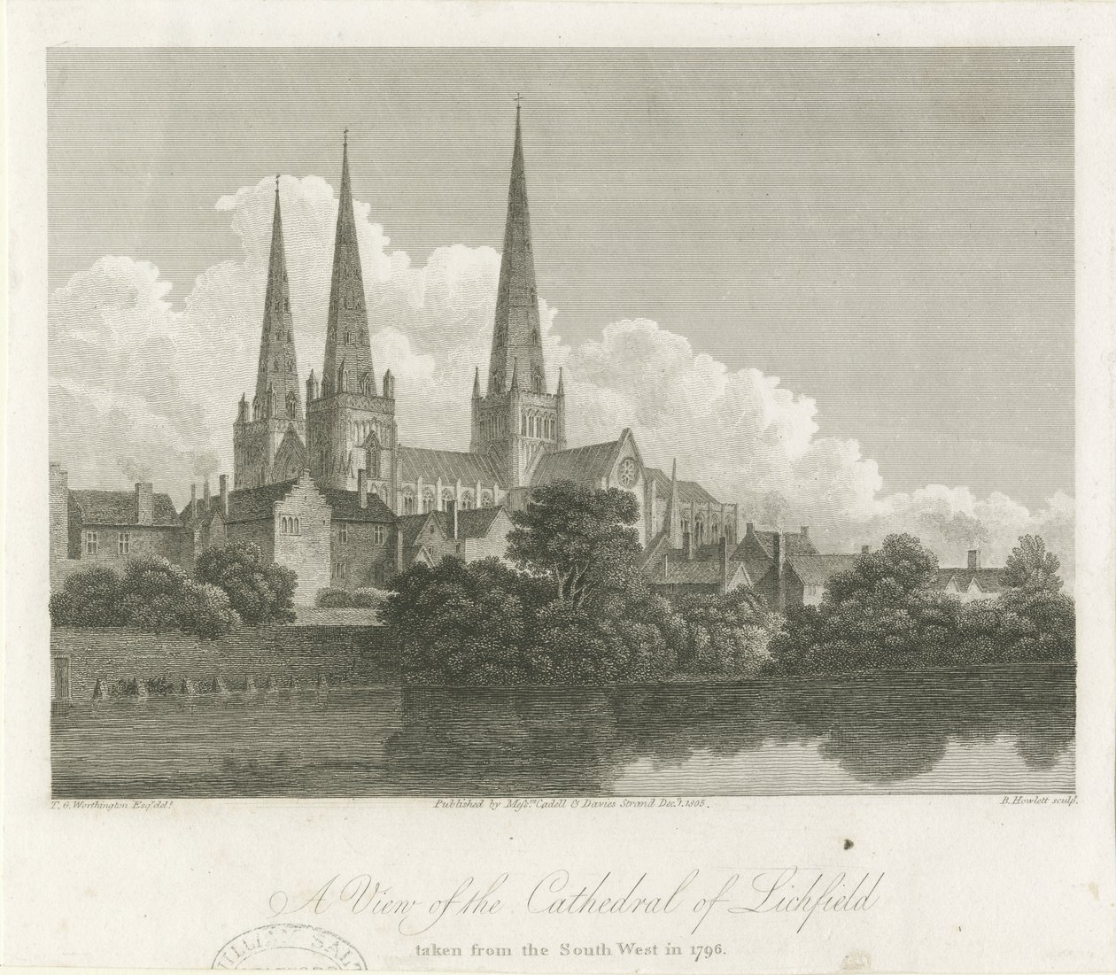Lichfield katedrális – délnyugati nézet: metszet, 1796 alkotó: Bartholomew Howlett