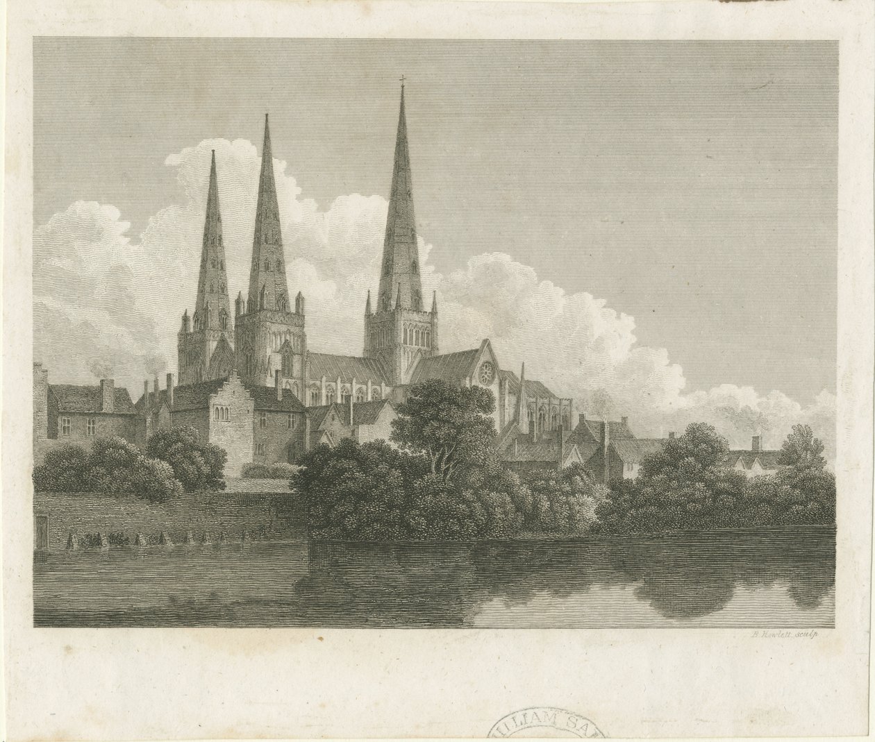 Lichfield katedrális – délnyugati nézet: metszet, nd [?1796] alkotó: Bartholomew Howlett