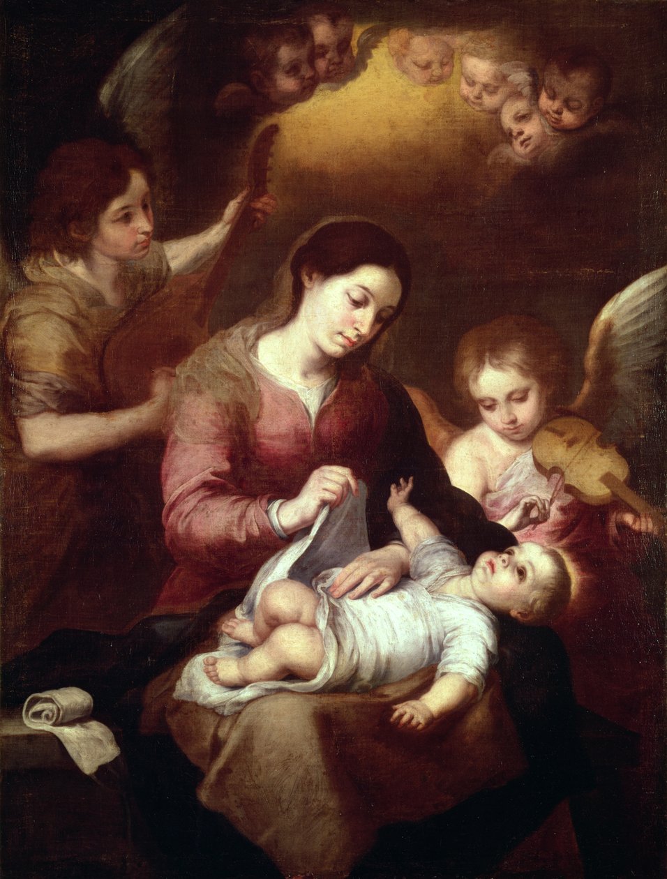 Madonna a Krisztus-gyermeket pólyás köntösbe csomagolja alkotó: Bartolomé Esteban Murillo